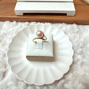 New 10k Yellow Gold with Genuine Pink Freshwater Pearl Ring